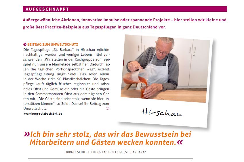 Ausschnitt aus der Zeitschrift "TP - Tagespflege organisieren, leiten, entwickeln"